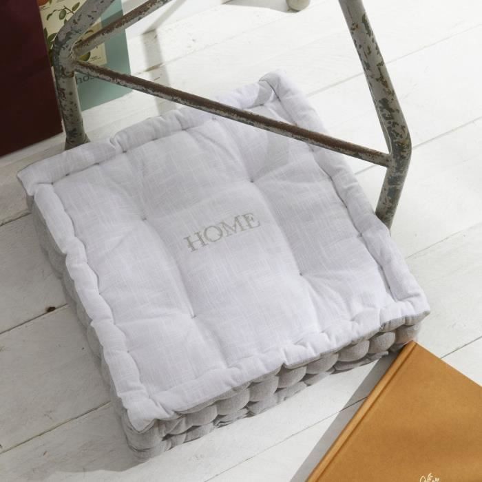 Coussin de sol - TODAY - CHARME - Slub x Chambray x Broderie Capucine - 40 x 40 x 10 cm