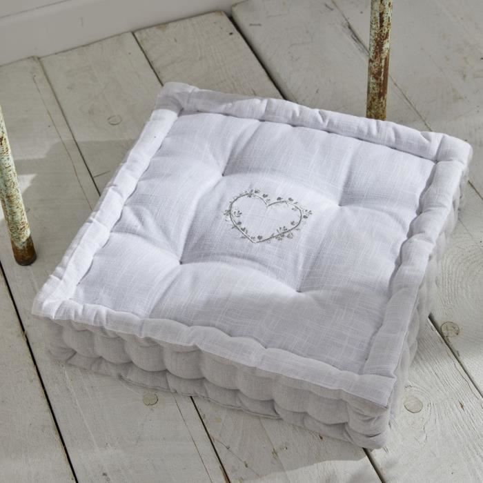 Coussin de sol - TODAY - CHARME - Slub x Chambray x Broderie Constance - 40 x 40 x 10 cm