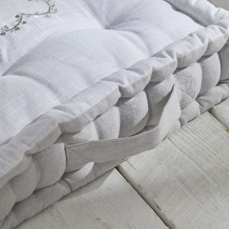 Coussin de sol - TODAY - CHARME - Slub x Chambray x Broderie Constance - 40 x 40 x 10 cm