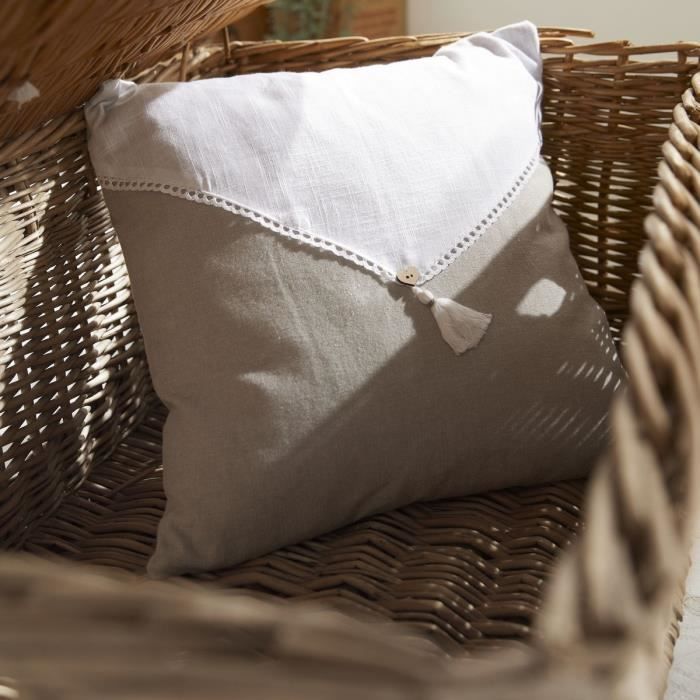 Coussin - TODAY - CHARME - Slub x Chambray x Pompon Berenice - 40 x 40 cm