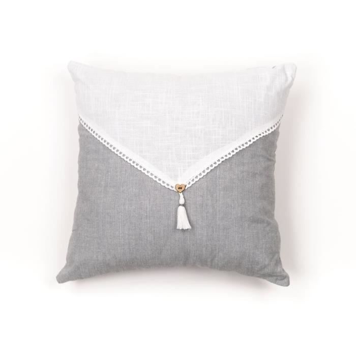 Coussin - TODAY - CHARME - Slub x Chambray x Pompon Capucune - 40 x 40 cm
