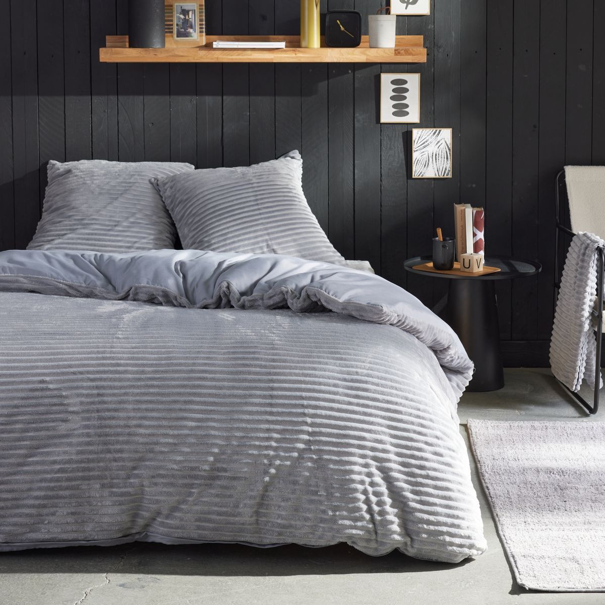 Parure de lit - TODAY - Cotelé - 2 personnes - 220 x 240 cm - Gris uni