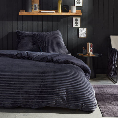 Parure de lit - TODAY - Cotelé - 2 personnes - 220 x 240 cm - Gris anthracite uni