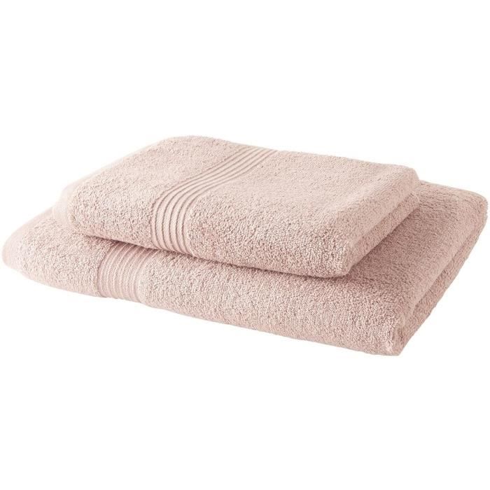 TODAY Lot de 1 Drap de Bain 100% coton 70x130 cm + 1 Serviette de Bain 50x100 cm - Rose des sables