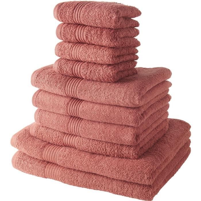 TODAY Lot de 4 Serviettes Invité 30x50 cm + 4 Serviettes de Bain 50x100 cm + 2 Draps de Bain 70x130 cm 100% coton Terracotta