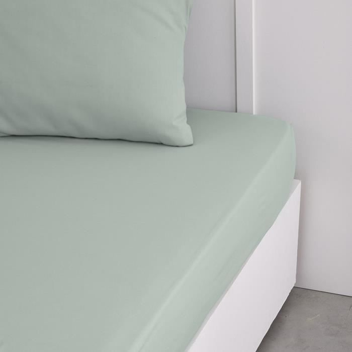 Drap housse TODAY Essential - 90 x 190 cm - 1 personne - 100% Coton uni - Celadon