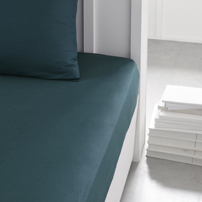 Drap housse TODAY Essential - 140 x 190 cm - 2 personnes - 100% Coton uni - Paon