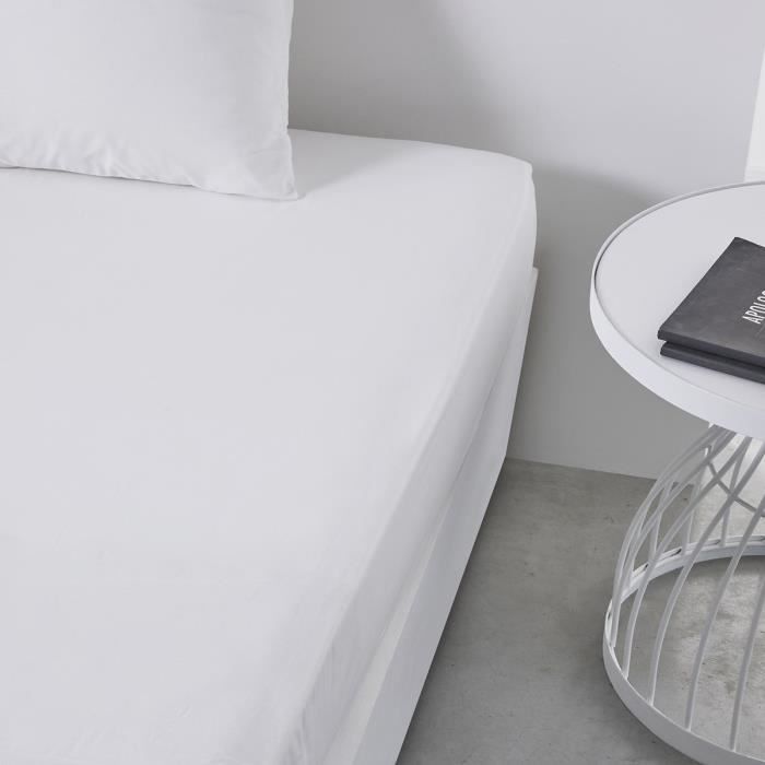 Drap housse TODAY Essential - 160 x 200+23 cm - 2 personnes - 100% Coton uni - Craie