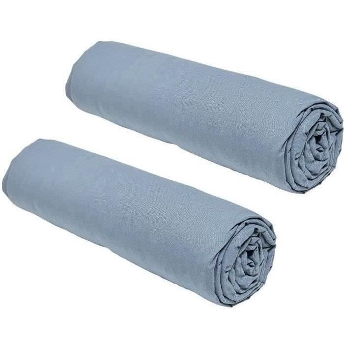 Lot de 2 draps housses TODAY Essential - 160 x 200 cm - 2 personnes - 100% Coton - Denim