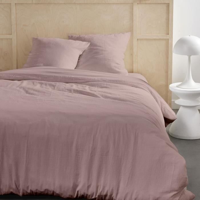 Parure de lit - TODAY - 123666 - 2 personnes - 240x220cm - Gaze de coton unie - Rose des sables