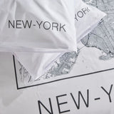 Parure de lit - TODAY - JAVA - 2 personnes - 240x220 cm - Coton - Imprimé New York - Blanc