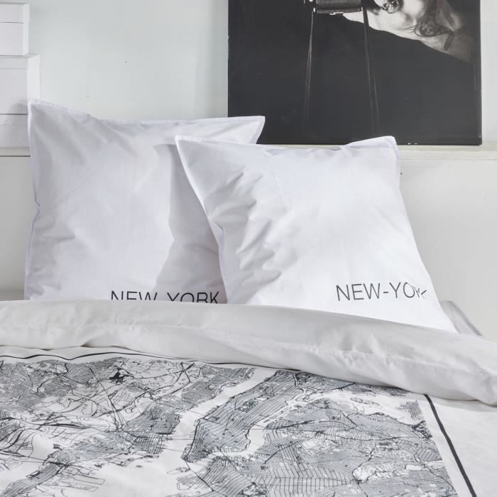 Parure de lit - TODAY - JAVA - 2 personnes - 240x220 cm - Coton - Imprimé New York - Blanc