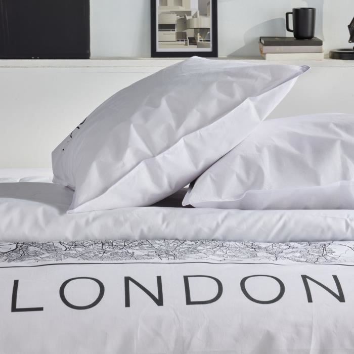 Parure de lit - TODAY - JAVA - 2 personnes - 240x220 cm - Coton - Imprimé London - Blanc