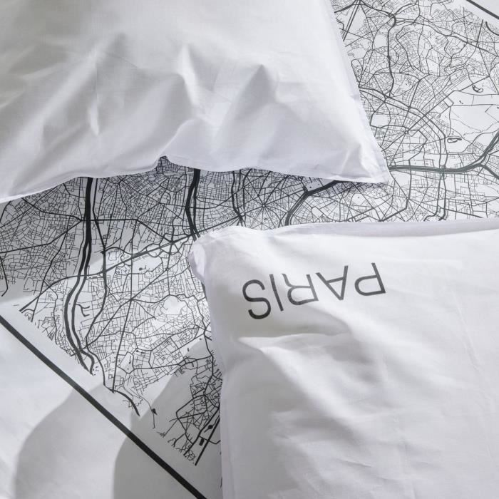 Parure de lit - TODAY - JAVA - 2 personnes - 240x220 cm - Coton - Imprimé Paris - Blanc
