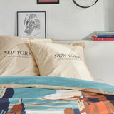 Parure de lit - TODAY - JAVA - 2 personnes - 240x220 cm - Coton - Imprimé New York - Beige