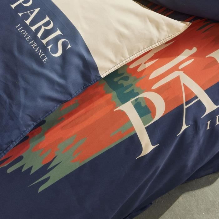 Parure de lit - TODAY - JAVA - 2 personnes - 240x220 cm - Coton - Imprimé Paris - Bleu