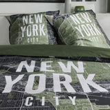 Parure de lit - TODAY - JAVA - 2 personnes - 240x220 cm - Coton - Imprimé New York - Vert