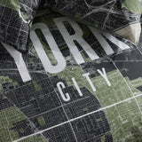 Parure de lit - TODAY - JAVA - 2 personnes - 240x220 cm - Coton - Imprimé New York - Vert