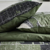 Parure de lit - TODAY - JAVA - 2 personnes - 240x220 cm - Coton - Imprimé New York - Vert