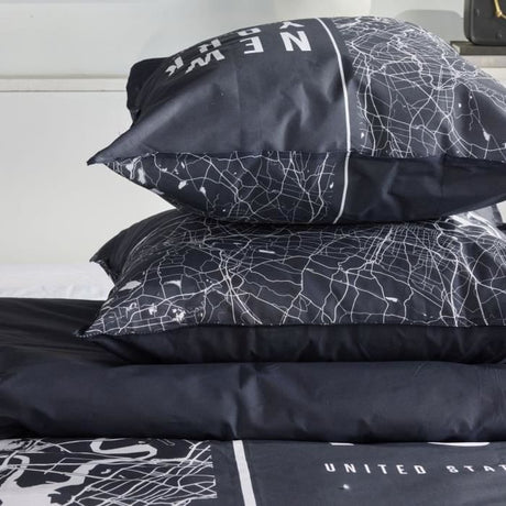 Parure de lit - TODAY - JAVA - 2 personnes - 240x220 cm - Coton - Imprimé New York - Noir