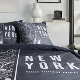 Parure de lit - TODAY - JAVA - 2 personnes - 240x220 cm - Coton - Imprimé New York - Noir