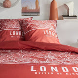 Parure de lit - TODAY - JAVA - 2 personnes - 240x220 cm - Coton - Imprimé London - Rouge
