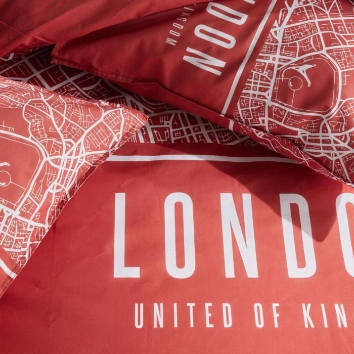 Parure de lit - TODAY - JAVA - 2 personnes - 240x220 cm - Coton - Imprimé London - Rouge