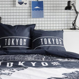 Parure de lit - TODAY - JAVA - 2 personnes - 240x220 cm - Coton - Imprimé Tokyo - Bleu foncé