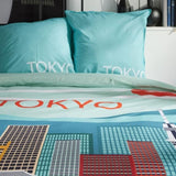 Parure de lit - TODAY - JAVA - 2 personnes - 240x220 cm - Coton - Imprimé Tokyo - Bleu