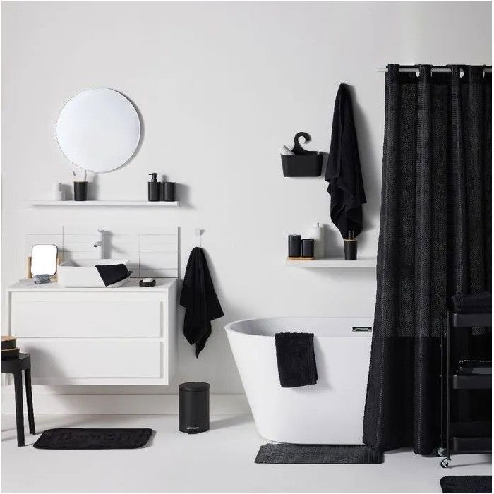 Set de douche - TODAY - UTILITY - Panier, tapis, rideau - Black