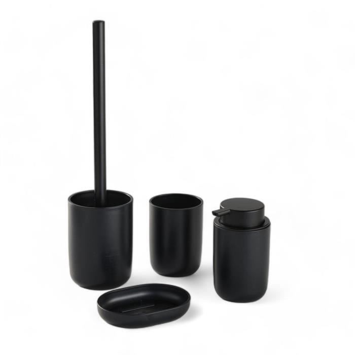 Ensemble de 4 accessoires de SDB - TODAY - UTILITY - Gobelet, distributeur savon, brosse WC - Black