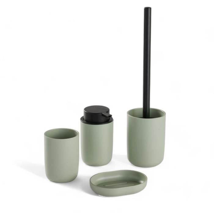 Ensemble de 4 accessoires de SDB - TODAY - UTILITY - Gobelet, distributeur savon, brosse WC - Green