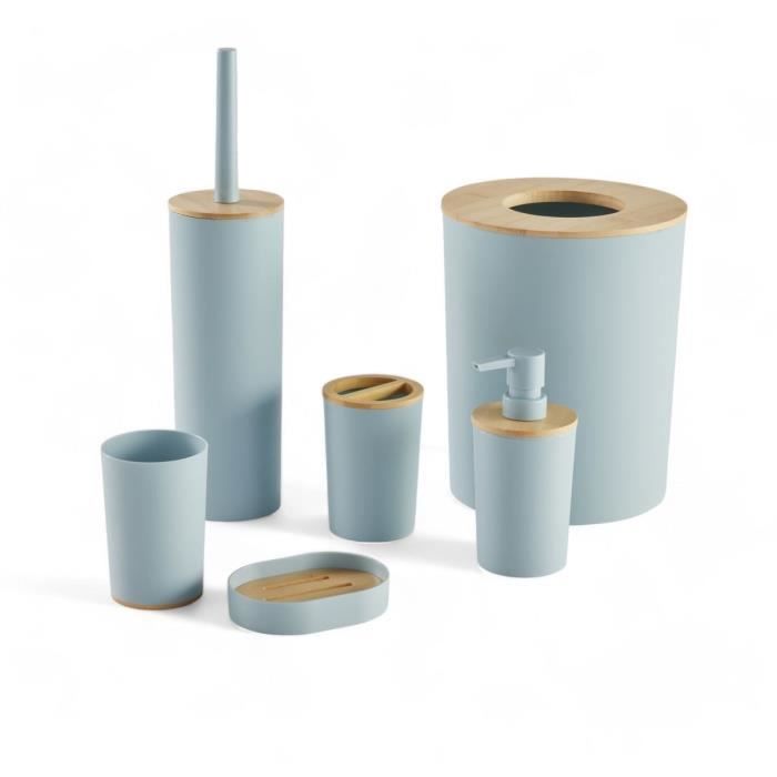 Lot de 6 acc SDB - TODAY - UTILITY - Dist savon, gobelet, porte-brosse a dents, porte savon, brosse WC, poubelle - Blue