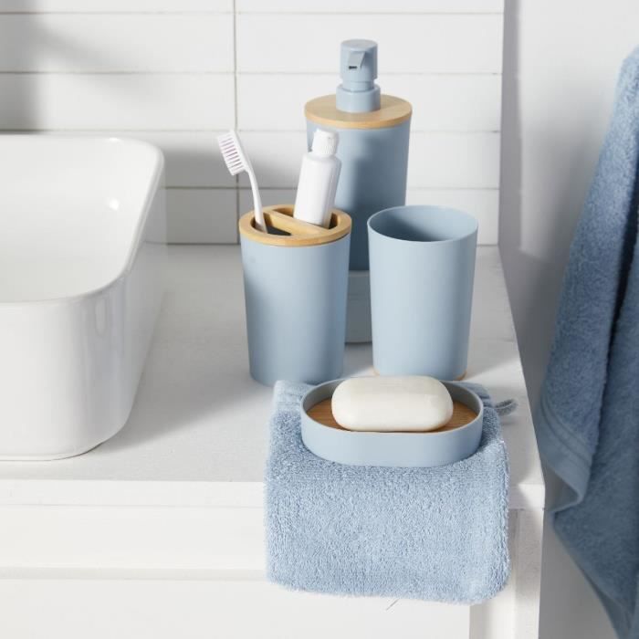 Lot de 6 acc SDB - TODAY - UTILITY - Dist savon, gobelet, porte-brosse a dents, porte savon, brosse WC, poubelle - Blue