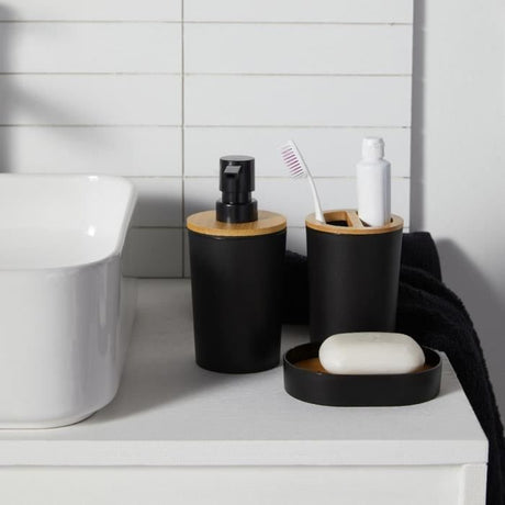 Lot de 6 acc SDB - TODAY - UTILITY - Dist savon, gobelet, porte-brosse a dents, porte savon, brosse WC, poubelle - Black