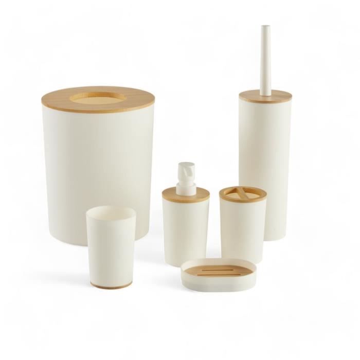 Lot de 6 acc SDB - TODAY - UTILITY - Dist savon, gobelet, porte-brosse a dents, porte savon, brosse WC, poubelle - White