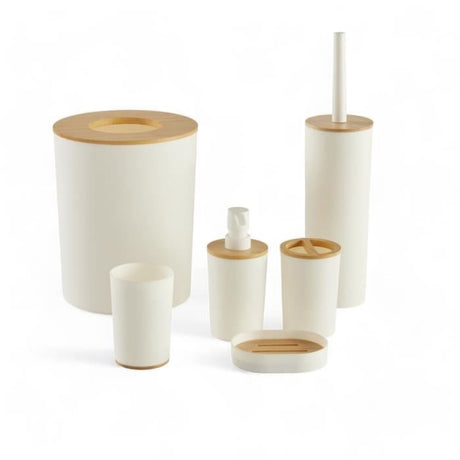 Lot de 6 acc SDB - TODAY - UTILITY - Dist savon, gobelet, porte-brosse a dents, porte savon, brosse WC, poubelle - White