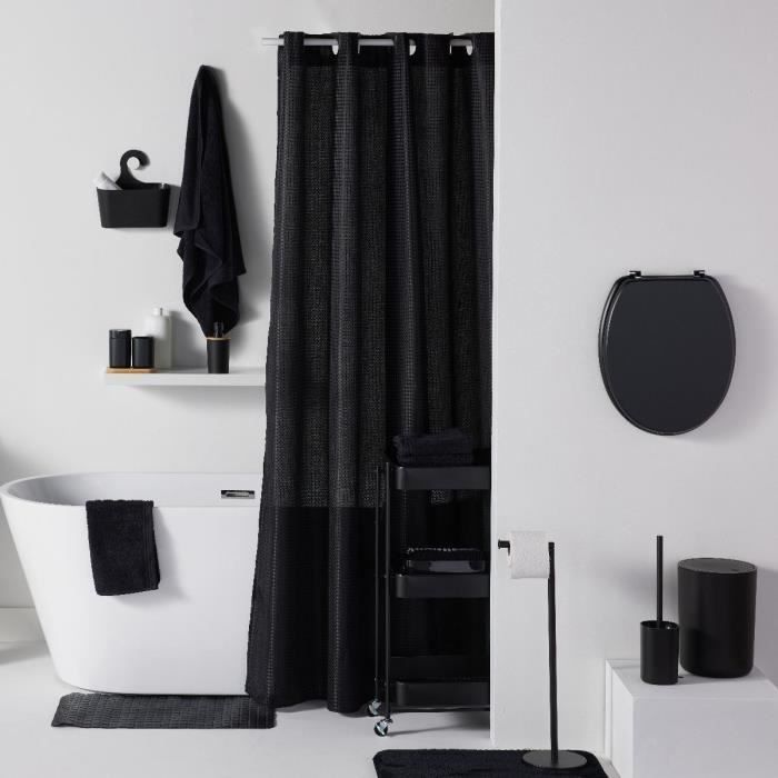 Rideau de douche gauffré - Black - Polyester - 180 x 200 cm - 12 crochets - UTILITY - TODAY