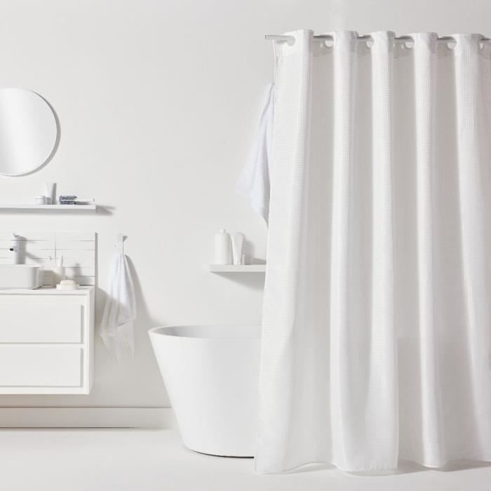 Rideau de douche gauffré - White - Polyester - 180 x 200 cm - 12 crochets - UTILITY - TODAY