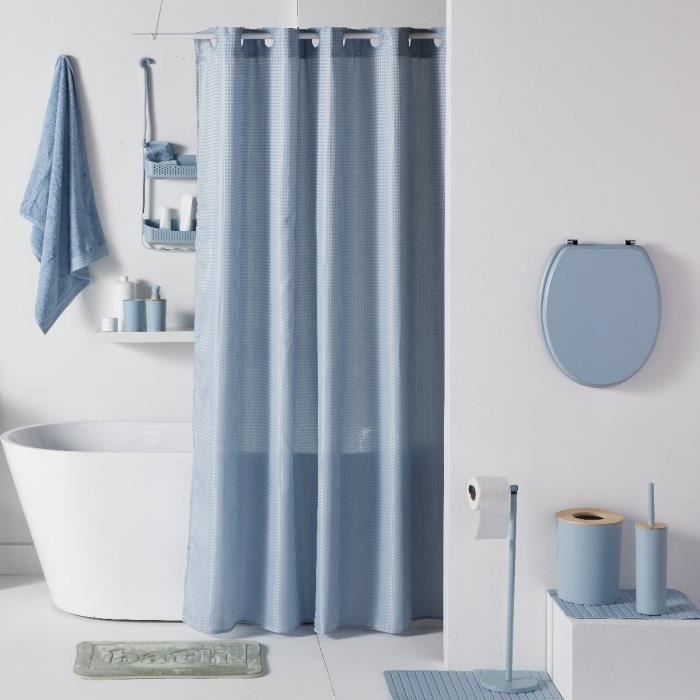 Rideau de douche gauffré - Blue - Polyester - 180 x 200 cm - 12 crochets - UTILITY - TODAY