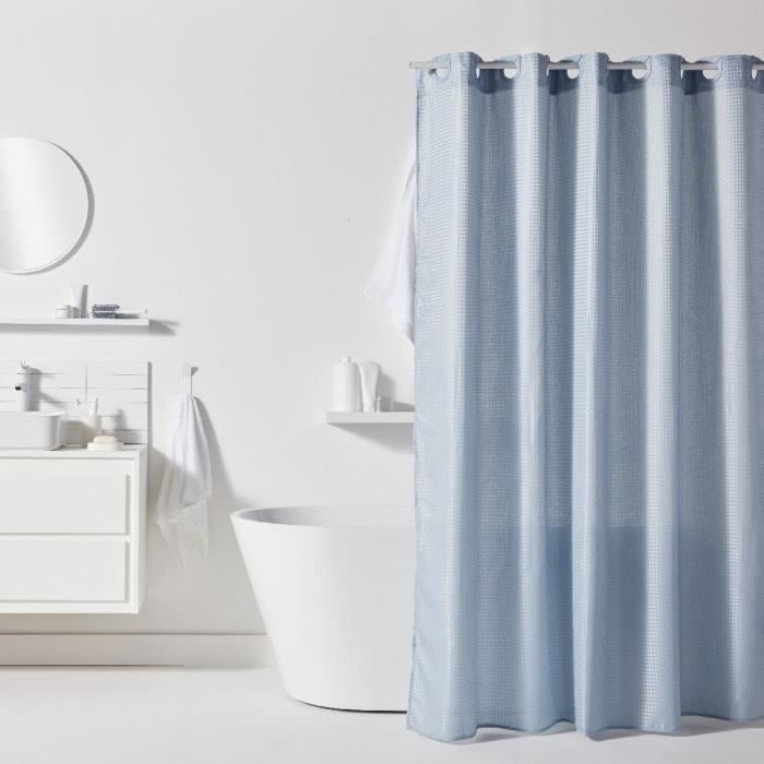Rideau de douche gauffré - Blue - Polyester - 180 x 200 cm - 12 crochets - UTILITY - TODAY