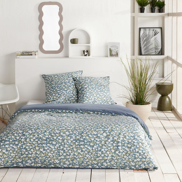 Parure de lit - TODAY - Sunshine - 2 personnes - 220 x 240 cm - Coton imprimé floral bleu