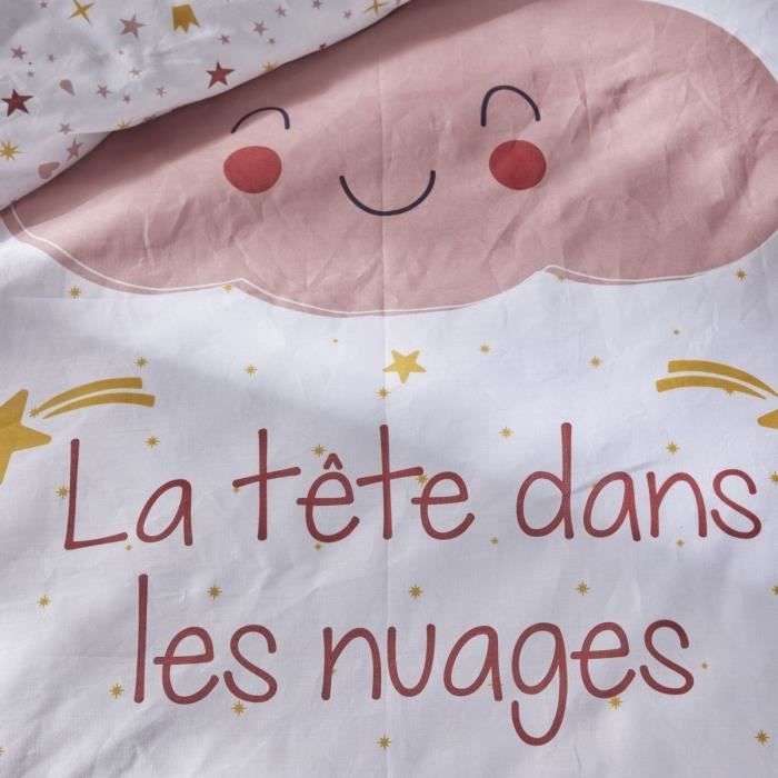 Ensemble parure de lit enfant + coffre de rangement pouf pliable - TODAY - ARC EN CIEL - 140 x 200 cm - Coton