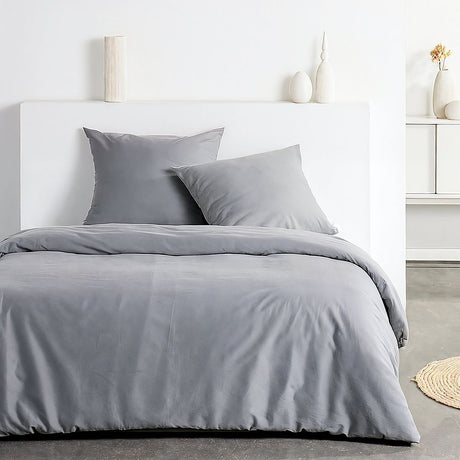 Parure de lit - TODAY - Essential - 2 personnes - 220 x 240 cm - Effet crépon gris