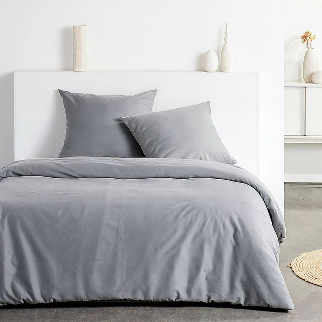 Parure de lit - TODAY - Essential - 2 personnes - 220 x 240 cm - Effet crépon gris