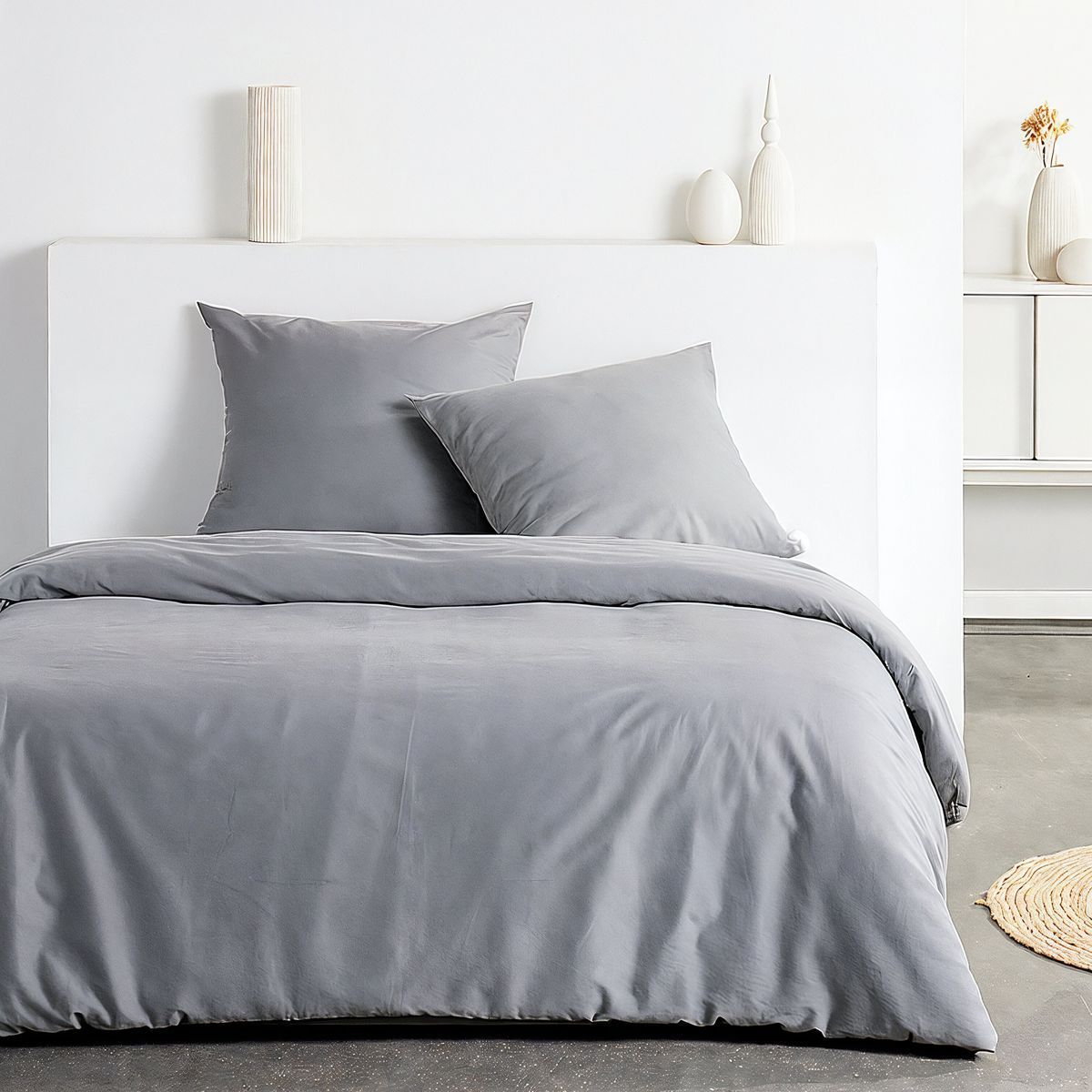 Parure de lit - TODAY - Essential - 2 personnes - 220 x 240 cm - Effet lavé gris