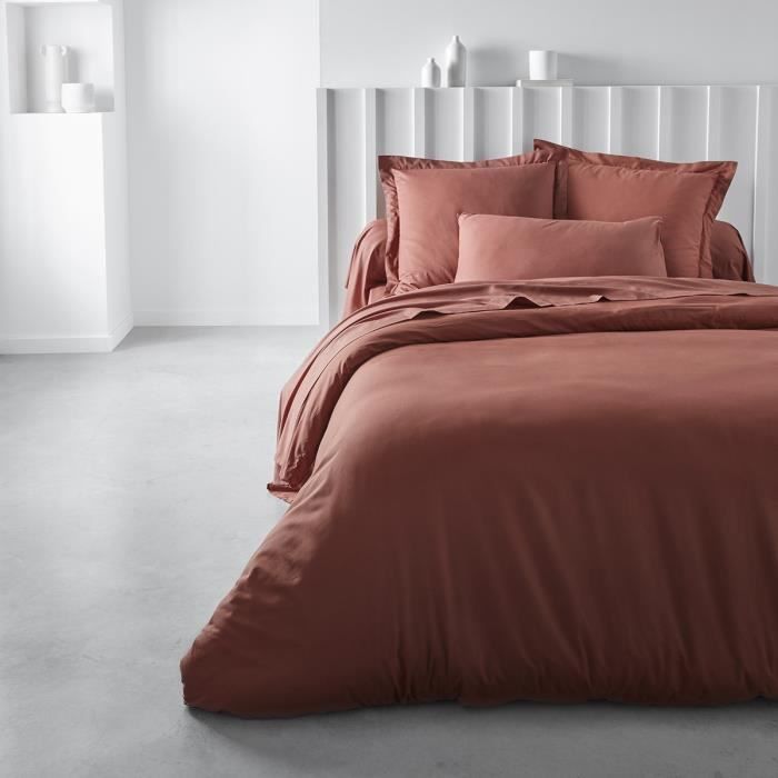 Drap housse TODAY Essential - 160 x 200+30 cm - 2 personnes - 100% Coton uni - Terracotta
