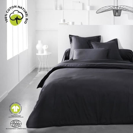 Drap housse - TODAY - 160 x 200 cm + 30 cm - Coton - Organic Fusain