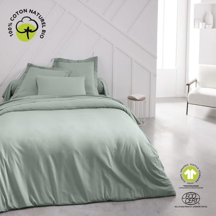 Drap housse - TODAY - 160 x 200 cm + 30 cm - Coton - Organic Celadon