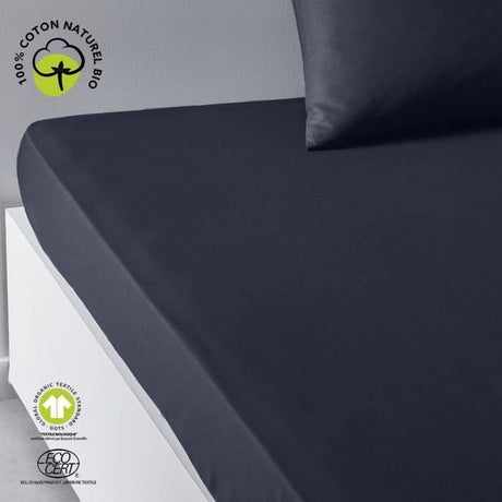 Drap housse - TODAY - 160 x 200 cm + 30 cm - Coton - Organic Navy